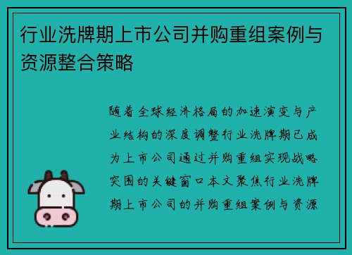 行业洗牌期上市公司并购重组案例与资源整合策略